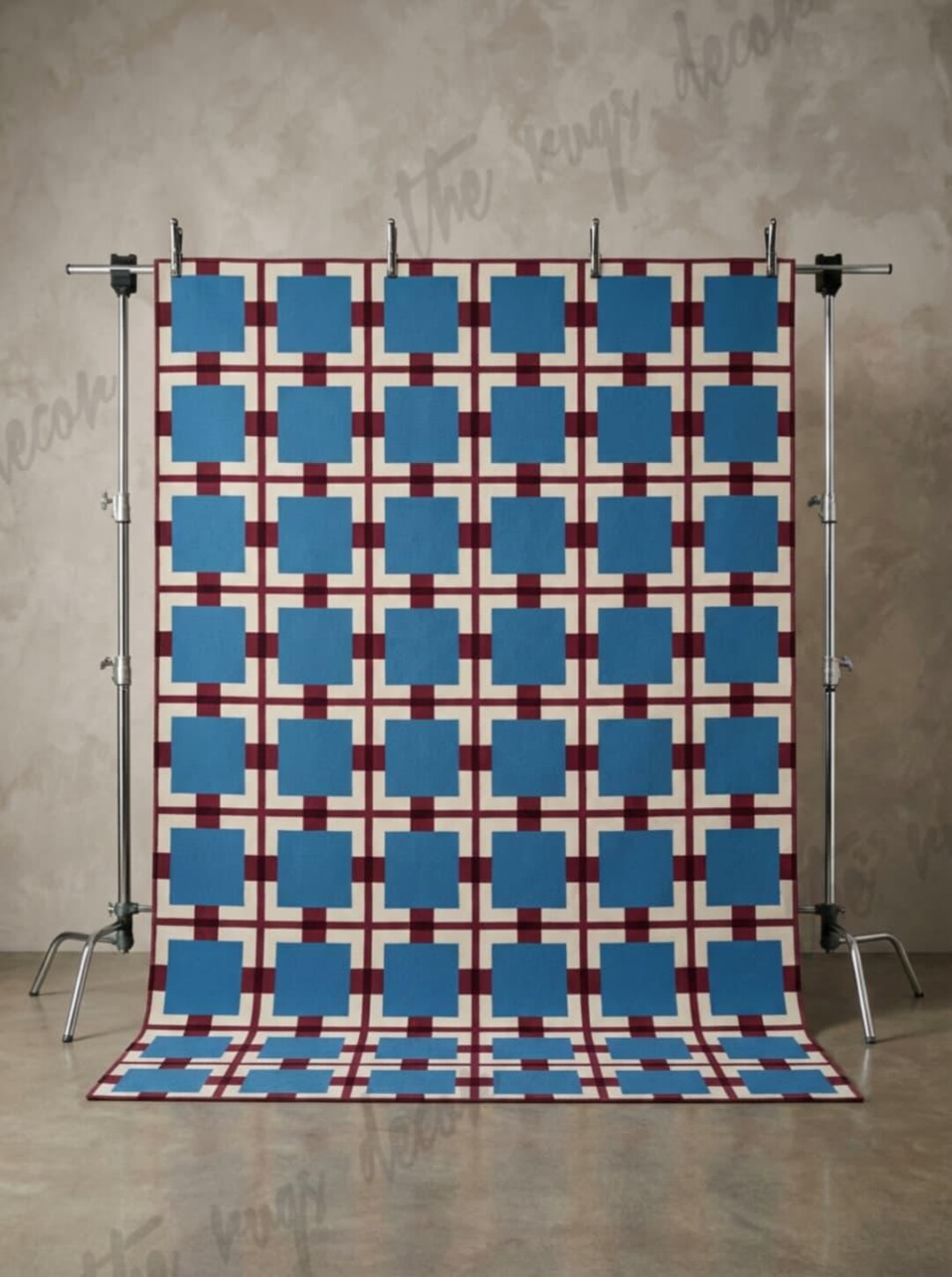 Handwoven Flatweave Wool Rug Sky Blue and Terracotta Checker Design ...