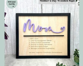 Moederdag SVG lasergesneden bestand Moederdag cadeau voor moeder Glowforge digitaal bestand houten bord houten frame DIY teken laser teken Home Decor