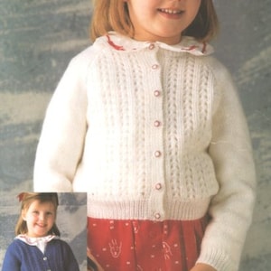 Girls Lacy Raglan Cardigan Jacket V & Round Neck  22-30&quot; ~ DK Wool 8ply Light Worsted Knitting Pattern pdf Instant Download