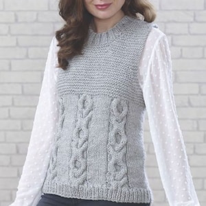 Womens Easy Quick Knit Chunky Cable  Waistcoat Slipover Sweater Vest Top  28&quot; - 46&quot; Chunky Bulky 12 Ply  Wool Knitting Pattern PDF download