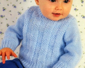 Easy Baby Toddler Sweater Round Neck Textured Blocks 16"- 22" ~ DK 8 Ply Light Worsted Knitting Pattern pdf instant download