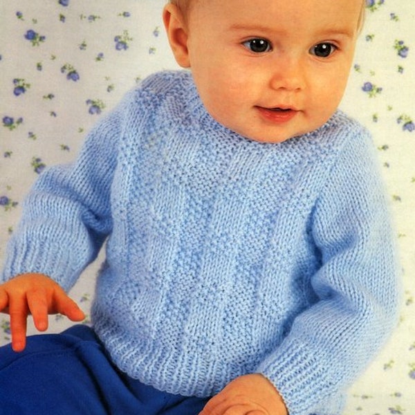 Easy Baby Toddler Sweater Round Neck Textured Blocks 16"- 22" ~ DK 8 Ply Light Worsted Knitting Pattern pdf instant download