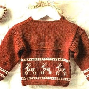 Baby Fair Isle Fairisle Reindeer Cable Sweater Xmas Motif Cardigan 0 - 2 years  DK 8 Ply Light Worsted Knitting Pattern PDF download