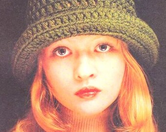 Womans Crochet Cloche Hat Rolled Brim  ~ Chunky Bulky 12 Ply  Wool Knitting Crochet Pattern pdf  Download