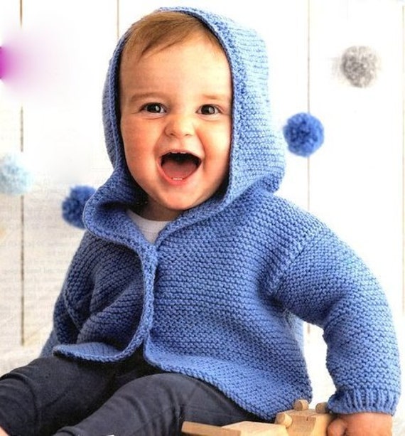 Very Easy Garter Stitch Baby Jacket Hood Girls Boys 12 Mths