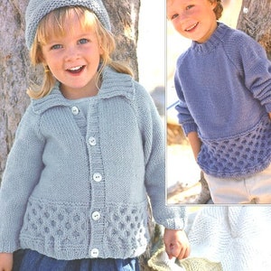 Honeycomb Border Cardigan  Collar or Hood & Round Neck Sweater Boys Girls 18-28" Knitting Pattern pdf  Aran 10 Ply Worsted  Instant Download