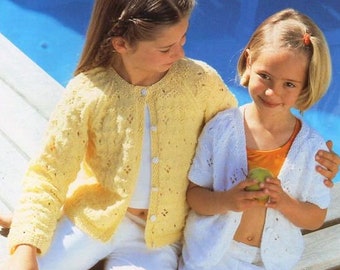 Girls  Lacy Eyelet Round Neck or V Neck Raglan Cardigan Jacket  22-32" ~ DK 8 Ply Light Worsted Knitting Pattern pdf Instant Download