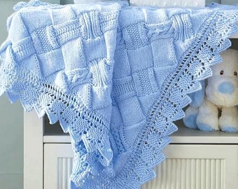 Baby Entrelac Blocks Blanket Afghan Finished Size 34 x 41 ins ~ DK 8 Ply Light Worsted Knitting Pattern PDF Instant Down load