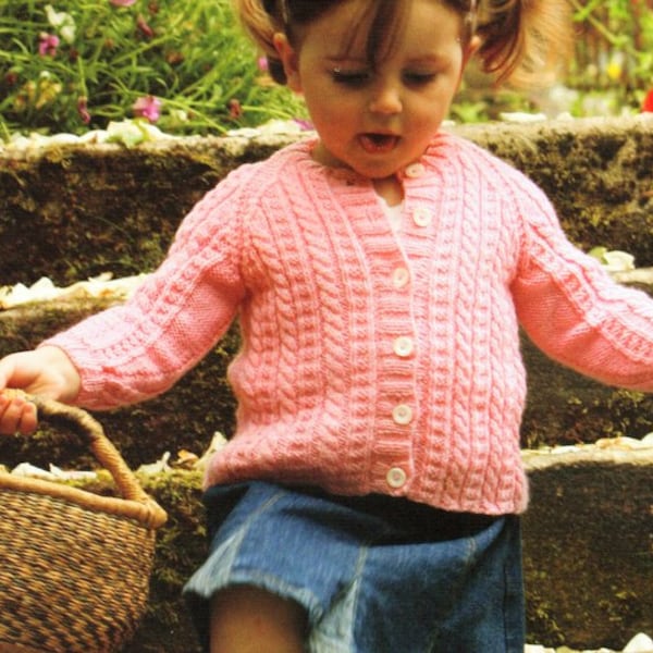 Easy Cable Cardigan Baby Toddler Round Neck  Raglan  20-24" ( 1 - 5 yrs) DK Wool 8ply Light Worsted Knitting Pattern pdf Instant Download