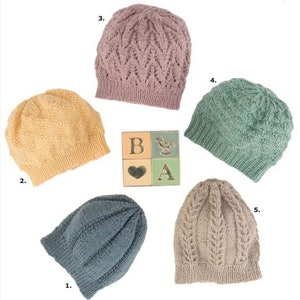 Newborn Baby Beanie Hats 5 Designs ~ Newborn - 3 mths ~ Knit Flat & Seamed ~  4 Ply Fingering Knitting Pattern PDF Instant download