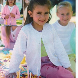 Girls Easy Round or V Neck Cardigan Jacket Diagonal Rib Pattern Childrens 22-32&quot; ~ DK Wool 8ply Knitting Pattern pdf Instant Download