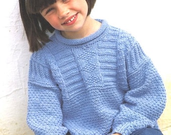 Childrens Guernsey Style Textured Roll Neck Sweater Drop Sleeve 22-30"  1 - 10 years Aran 10 Ply Worsted Knitting Pattern pdf  Download