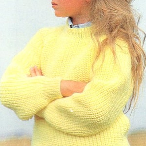 Easy Boys Girls Fishermans Rib Round & V Neck Sweater, Jumper   ~ 28&quot;- 46&quot; inch ~ DK 8 Ply Light Worsted Knitting Pattern PDF Download