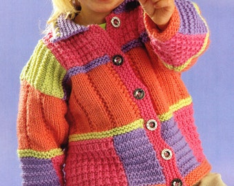 Baby Childrens Patchwork Sampler Jacket Collar 18 -28" ~ Aran 10Ply Worsted Knitting Pattern Digital pdf Download