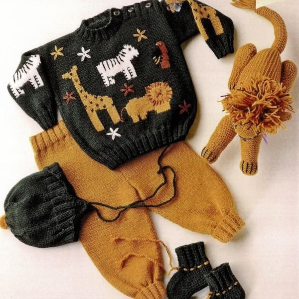 Sweater Leggings Helmet Boots Jungle Animals Giraffe Lion Zebra Toddler 20"- 22" 8 Ply DK Knitting Pattern PDF Instant download