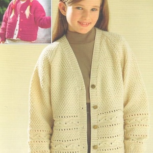 Girls Lacy V Neck Raglan Cardigan Plain Rib Frill Bell Hem Edging  22-30" ~ DK Wool 8ply Light Worsted Knitting Pattern pdf Instant Download