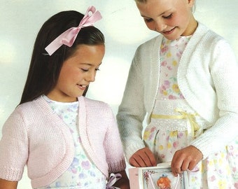 Girls Plain Bolero Long or Short Sleeve  22"-32" ~ 2 - 12 Years ~ DK 8  Ply Light Worsted Knitting Pattern pdf Instant Download