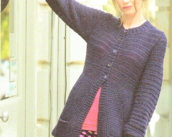 Womens Textured Rib Long Cardigan with Pockets & Short Cardigan Round Neck  28" - 46" DK 8 Ply Light Worsted Digital PDF Knitting Pattern