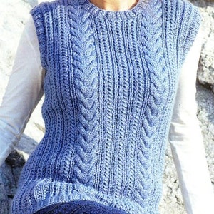 Larger Sizes Slipover Vest Tank Top  & Sweater Round Neck Jumper with Hat 32- 54" Aran 10 Ply Worsted Wool Knitting Pattern PDF download