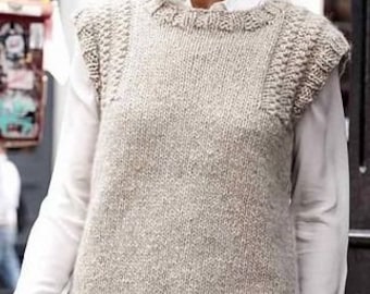 Womens Vest Round Neck Sweater Jumper Slipover Easy Beginner 36- 52" Chunky 12 Ply Wool Knitting Pattern PDF download