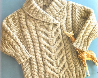 Baby Cable Shawl Wrap Collar Neck Sweater Jumper Textured  22 - 26" 6 - 18 mths DK 8 Ply Light Worsted Knitting Pattern pdf download