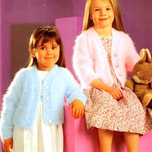 Easy Girls Childrens Plain V Neck Raglan Cardigan  20-30" Chunky Wool 12 Ply Knitting Pattern pdf Instant Download