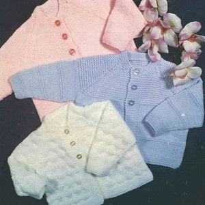 Very Easy Knit Baby Raglan Cardigans- 3 Styles- DK Light Worsted 8 Ply - 19-21" chest- Knitting Pattern- Instant download