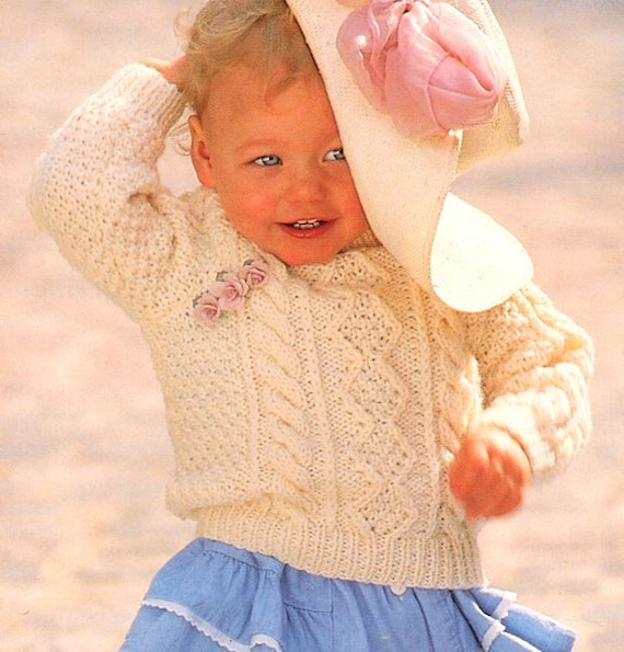 Baby Toddler Aran Round Neck Raglan Sweater Cable Diamond 18 24