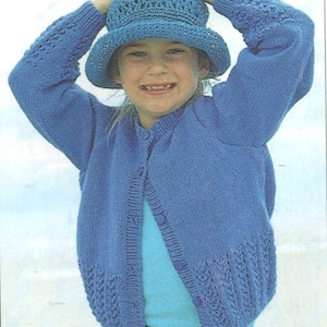 Girls Cardigan & Sleeveless Top Round Neck Textured Border  22-32" ~ DK wool 8ply Light Worsted Knitting Pattern pdf Instant Download