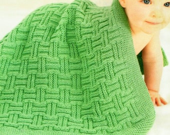 Baby Blanket Afghan Textured Basketweave Basket Stitch One Size~ DK 8 Ply Light Worsted Knitting Pattern PDF Instant Download