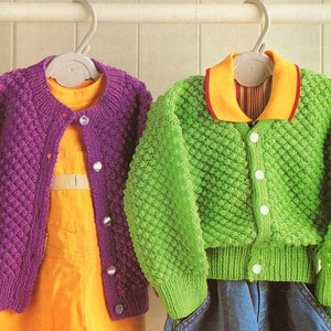 Childrens Bramble Stitch V or Round Neck Cardigan Girls Boys  16-24" ~ DK wool 8ply Knitting Pattern pdf Instant Download