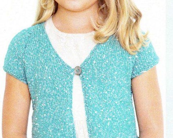 Girls Plain V Neck Cardigan Jacket Long / Short Raglan Sleeve Frilly Peplum 22 - 32"  2 -13 yrs ~ DK Wool 8ply Knitting Pattern pdf Download