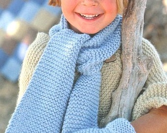 Easy Garter Stitch Brimmed Hat Scarf Mittens Plain & Striped ~ 2 - 10 years Aran 10 Ply Worsted Knitting Pattern PDF Instant download