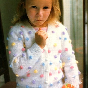 Girls Bobble V Neck Raglan Cardigan 24&quot;-30&quot; ~ DK Wool 8ply Light Worsted Knitting Pattern pdf Instant Download