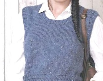 Womens Round Neck Cable Band Top Sweater Vest Slipover Long / Short Sleeve 28- 46" Aran 10 Ply Worsted Wool Knitting Pattern PDF download