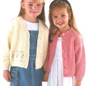 Girls Lacy Eyelet V Neck Cardigan Jacket or Round Neck Plain Cardigan 20-30" ~ DK Wool 8ply Knitting Pattern pdf Instant Download