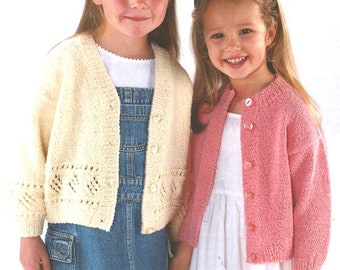 Girls Lacy Eyelet V Neck Cardigan Jacket or Round Neck Plain Cardigan 20-30" ~ DK Wool 8ply Knitting Pattern pdf Instant Download