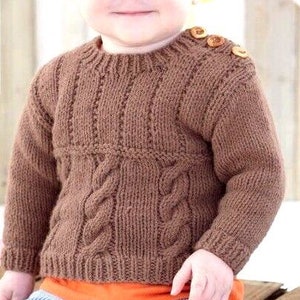 Boys Cable Rib Round & V Neck Sweater  16 -26" 0-7 Years ~ Aran 10 Ply Worsted Knitting Pattern pdf Instant Download