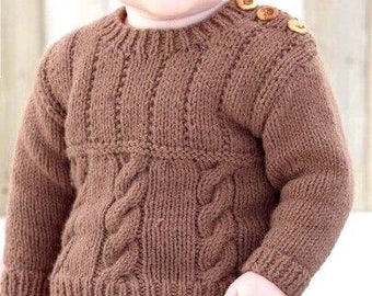 Boys Cable Rib Round & V Neck Sweater  16 -26" 0-7 Years ~ Aran 10 Ply Worsted Knitting Pattern pdf Instant Download