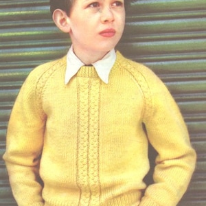 Childrens Cable Crew Neck Raglan Sweaters Boys Girls  26 - 36&quot; DK 8 Ply Light Worsted Knitting Pattern pdf Instant Download