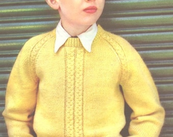 Childrens Cable Crew Neck Raglan Sweaters Boys Girls  26 - 36" DK 8 Ply Light Worsted Knitting Pattern pdf Instant Download