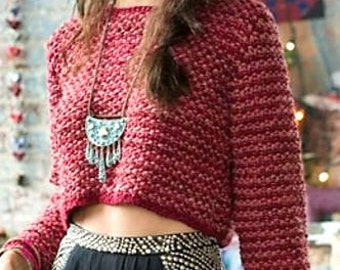 Very Easy Cropped Pullover Sweater 2 Colour Stripe 36"- 48" Aran 10 Ply Worsted Knitting Pattern PDF instant download