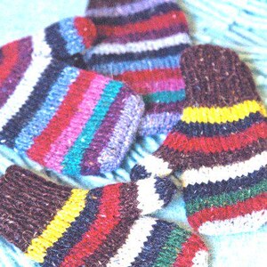 Easy Childrens Mittens Striped on 2 Needles 1 -4 years  ~ DK wool 8ply Knitting Pattern pdf Instant Download