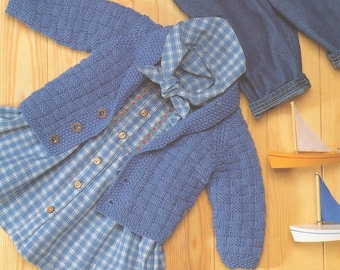 Easy Child's Basketweave Cardigan Jacket Collar Round V Neck Raglan  16 - 26 inch  ~DK 8Ply Light Worsted Knitting Pattern PDF  download