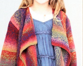 Easy Knit Waterfall Jacket Cardigan Pockets Womens Girls 24"- 46" ~  DK 8 Ply Light Worsted Knitting Pattern PDF Download