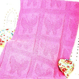 Butterfly or Car Motif Baby Blanket 29 x 29&quot;  Girls Boys ~ Aran 10 Ply Worsted Knitting Pattern PDF  Download