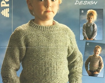 Childrens Guernsey Sweater Gansey Type Style Round Neck Textured 20 - 30" ~ DK 8 Ply Light Worsted Knitting Pattern pdf Instant Download