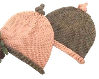 Baby Childs Knot Top Beanie Hat~ Newborn - 4 yrs Boys Girls ~ Knit Flat & Seamed ~  DK 8 Ply Light Worsted Knitting Pattern PDF  download