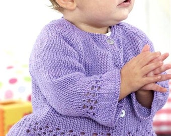 Lacy Baby Cardigan Round Neck Long or Short Sleeve 16 - 26"  0 - 6 years~ DK Wool 8ply Light Worsted Knitting Pattern pdf Download