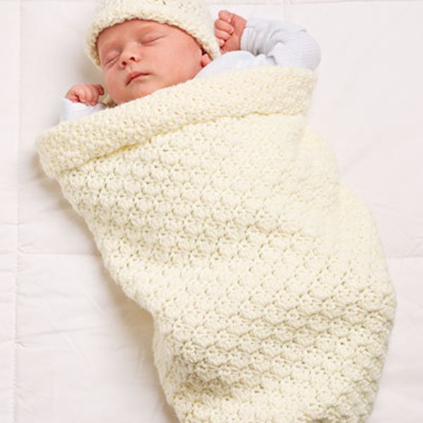 Easy Baby Cocoon Bunting Sleeping Bag & Hat 0-3 mths ~ Aran 10 Ply Worsted Crochet Pattern PDF Instant Download